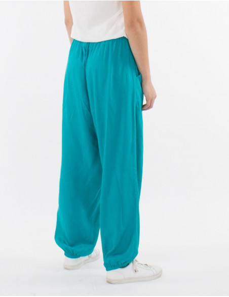 Pantalon viscosa liso con bolsillos bajo con elastico