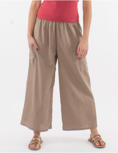 Pantalon 91% algodon 9% lino recto bolsillos  talla elastica