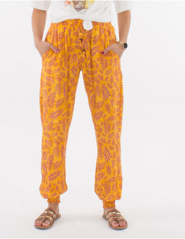 Pantalon viscosa bajo smocke estampado banana