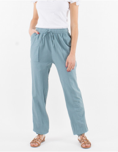 Pantalon algodon fino con bolsillos  elastico