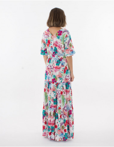 Vestido largo viscosa mangas cortas estampado...