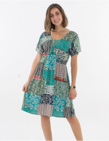 Vestido viscosa mangas cortas estampado jardin