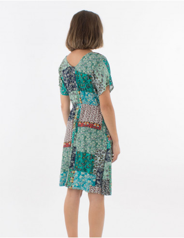 Vestido viscosa mangas cortas estampado jardin