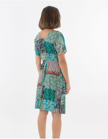 Vestido viscosa mangas cortas estampado jardin