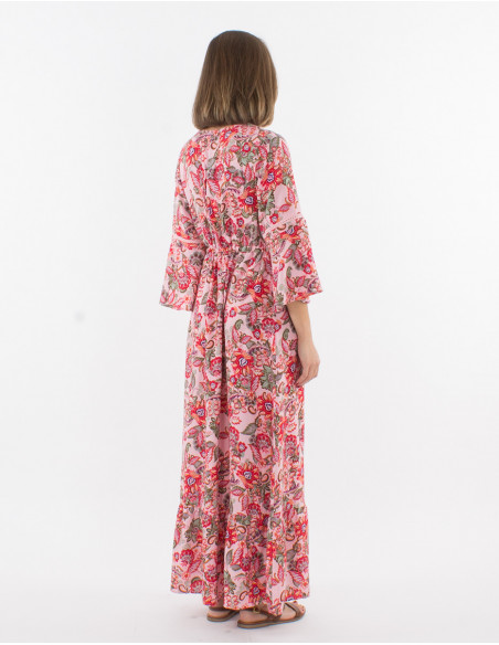 Vestido viscosa mangas 3/4 estampado seychelles