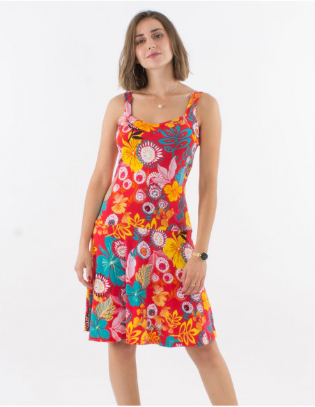 Vestido malla 96% poliester 4% elastano tirantes estampado caraibes