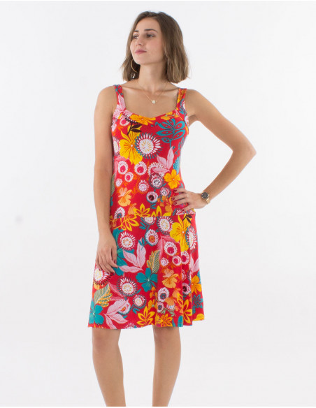 Vestido malla 96% poliester 4% elastano tirantes estampado caraibes