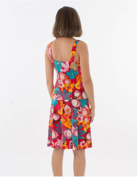 Vestido malla 96% poliester 4% elastano tirantes estampado caraibes