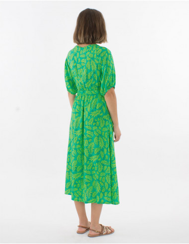 Vestido largo viscosa mangas cortas estampado...