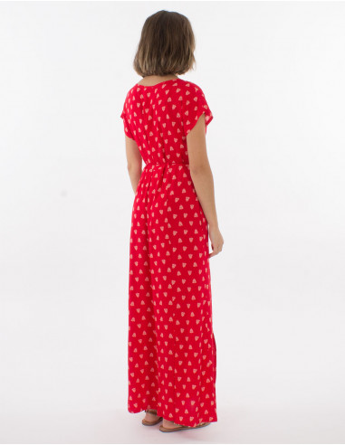 Vestido largo viscosa mangas cortas estampado...