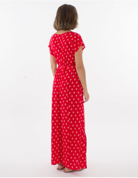 Vestido largo viscosa mangas cortas estampado islandia