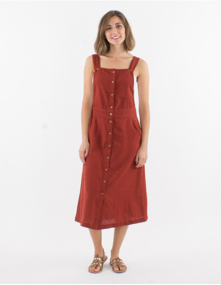 Vestido largo 91% algodon 9% lino  tipo peto