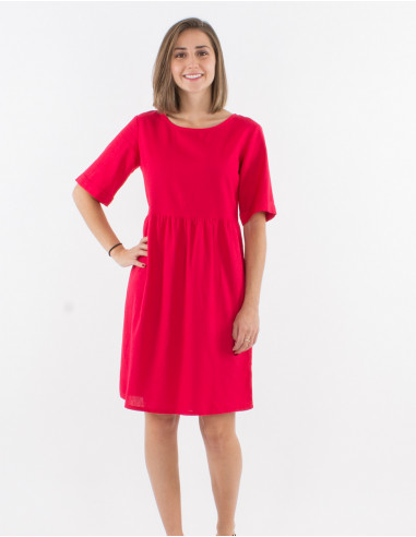 Vestido 91% algodon 9% lino mangas cortas