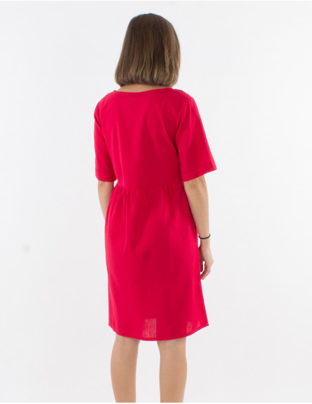 Vestido 91% algodon 9% lino mangas cortas