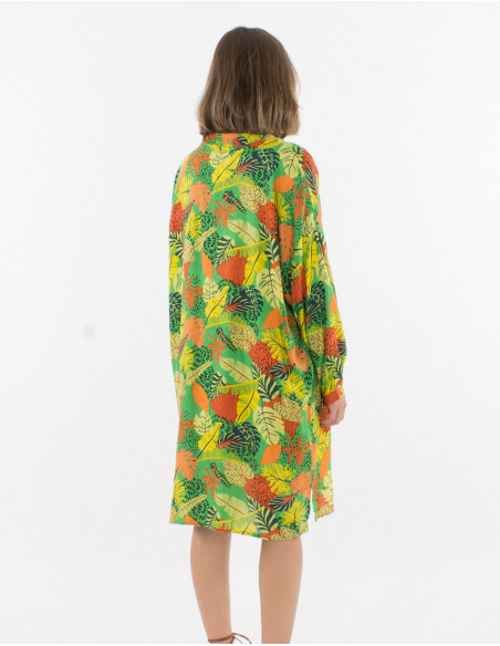 Vestido tunica viscosa con botones mangas largas estampado amazonia