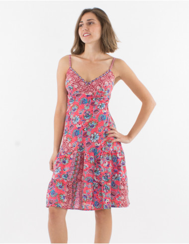 Vestido poliester tirantes estampado holi flower