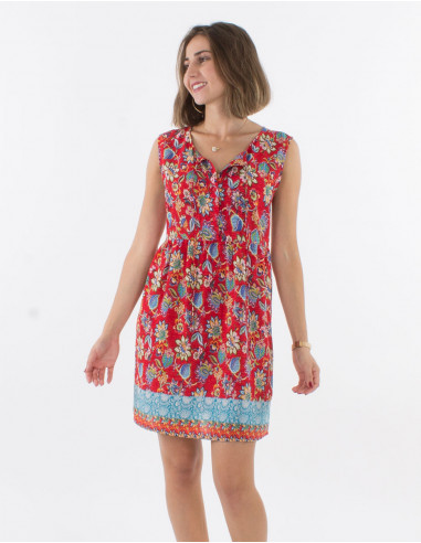 Vestido poliester sin mangas con botones estampado holi flower