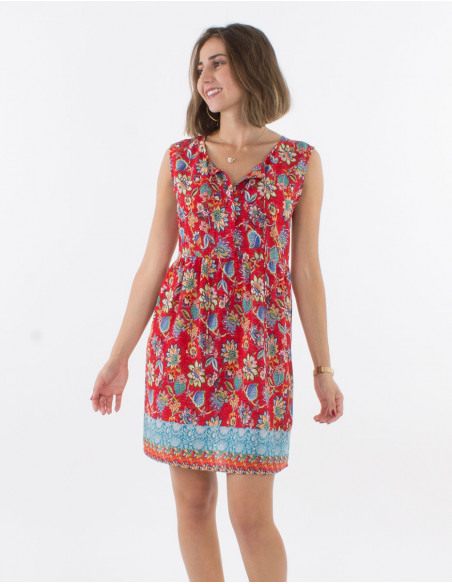 Vestido poliester sin mangas con botones estampado holi flower
