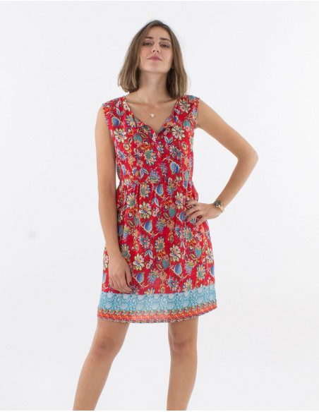 Vestido poliester sin mangas con botones estampado holi flower