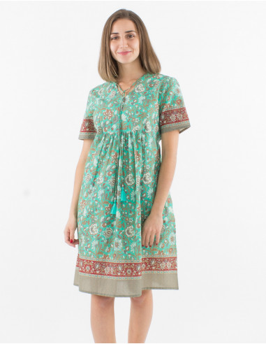 Vestido algodon mangas cortas estampado bagdad