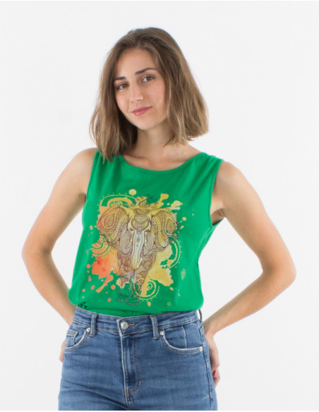 Camiseta algodon sin mangas estampado elefante