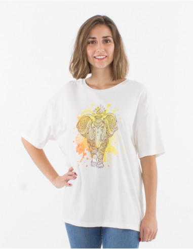 Camiseta ancha algodon mangas cortas estampado elefante