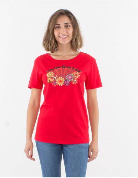 Camiseta algodon mangas cortas estampado rock and roll
