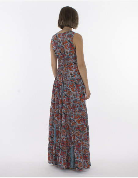 Vestido largo de poliéster con tirantes anchos