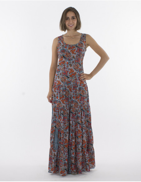 Vestido largo de poliéster con tirantes anchos