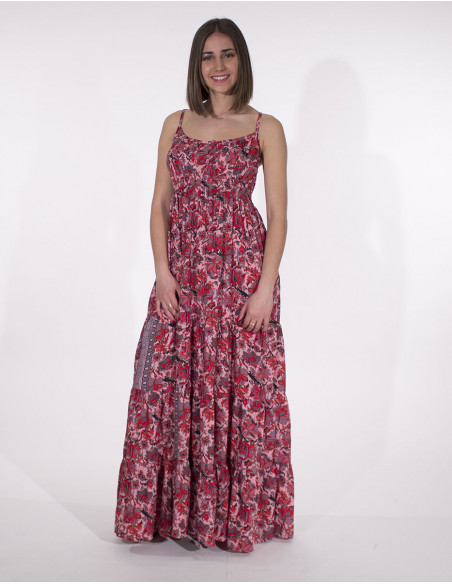 Vestido largo de poliéster con tirantes de botones