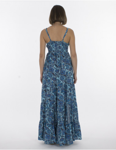 Vestido largo de poliéster con tirantes de botones