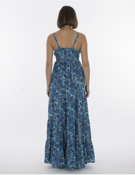 Vestido largo de poliéster con tirantes de botones