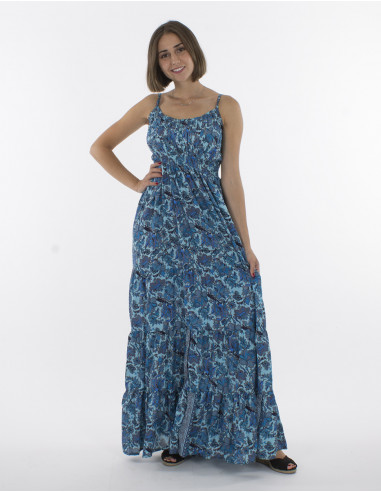 Vestido largo de poliéster con tirantes de botones