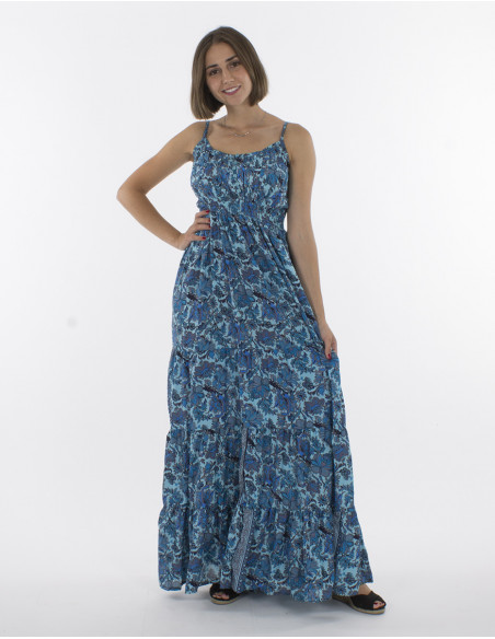 Vestido largo de poliéster con tirantes de botones