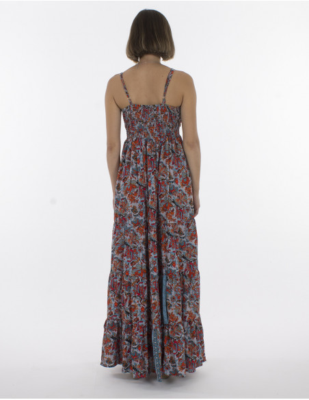 Vestido largo de poliéster con tirantes de botones