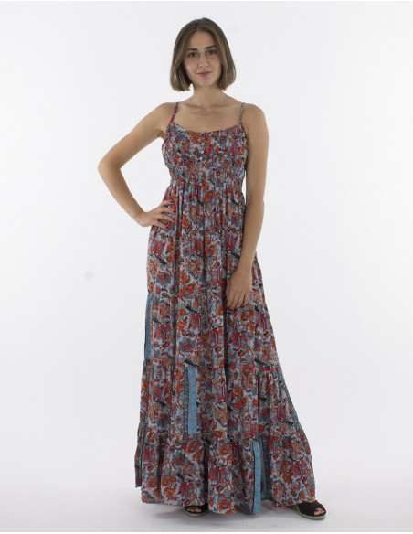 Vestido largo de poliéster con tirantes de botones