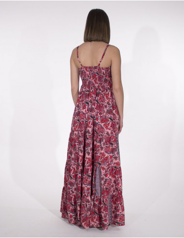 Vestido largo de poliéster con tirantes de botones