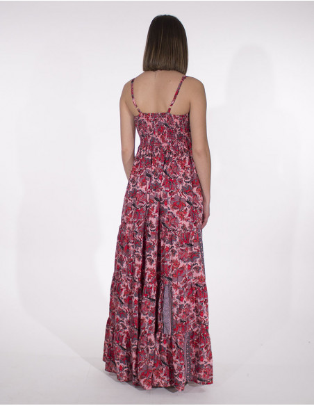 Vestido largo de poliéster con tirantes de botones