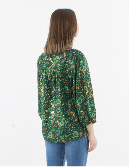 Blusa de poliéster de manga 3/4 con flores doradas