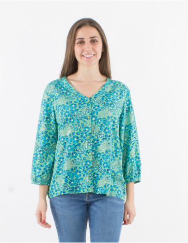Blusa abotonada de poliéster con estampado...