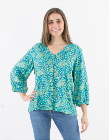 Blusa abotonada de poliéster con estampado jaipur dorado