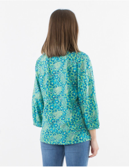 Blusa abotonada de poliéster con estampado jaipur dorado