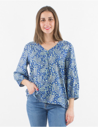 Blusa abotonada de poliéster con estampado...