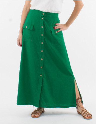 Falda larga 54% lino 46% viscosa con botones