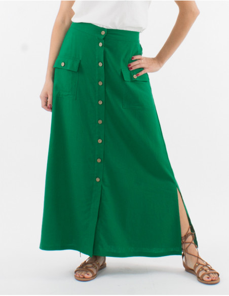 Falda larga 54% lino 46% viscosa con botones