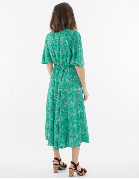 Vestido de poliéster de manga corta con estampado sari