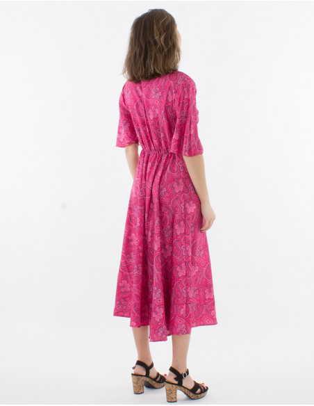 Vestido de poliéster de manga corta con estampado sari