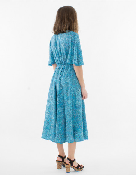 Vestido de poliéster de manga corta con estampado sari