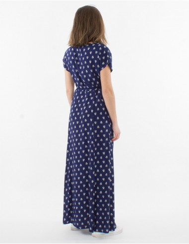 Vestido largo viscosa mangas cortas estampado...