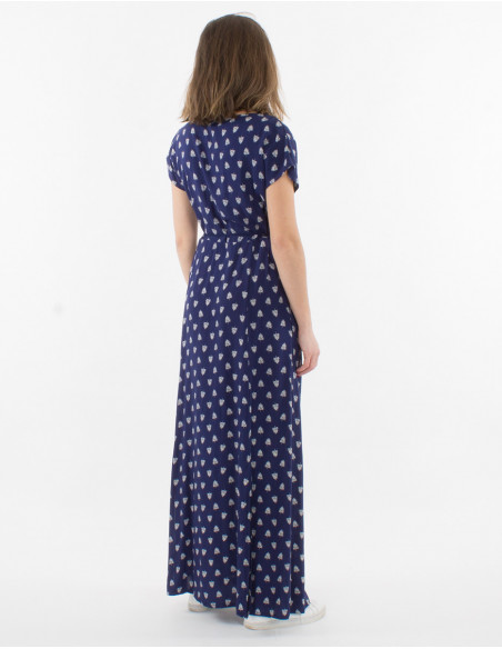 Vestido largo viscosa mangas cortas estampado islandia